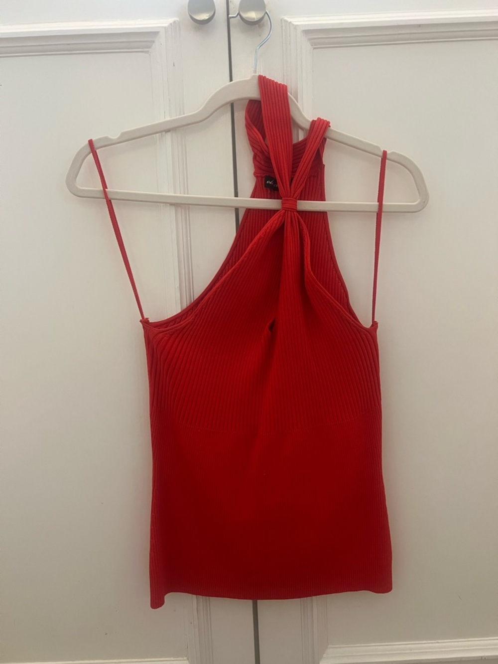Red Ribbed Twist-Halter Women’s Tank Top
